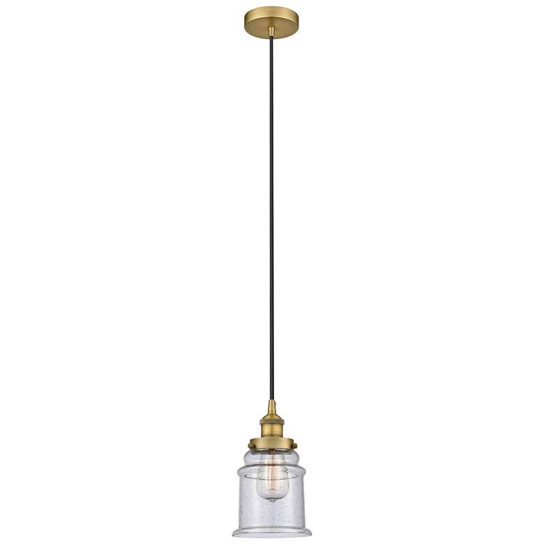 Image 1 Canton 6" Brushed Brass Mini Pendant w/ Seedy Shade