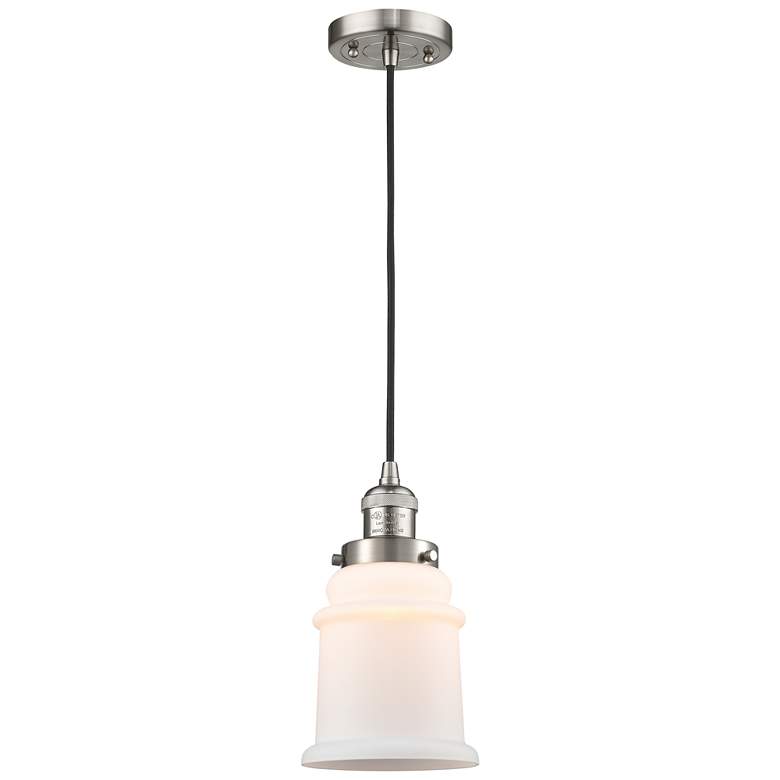 Image 1 Canton 6" Brushed Satin Nickel Cord Hung Mini Pendant w/ Matte White S