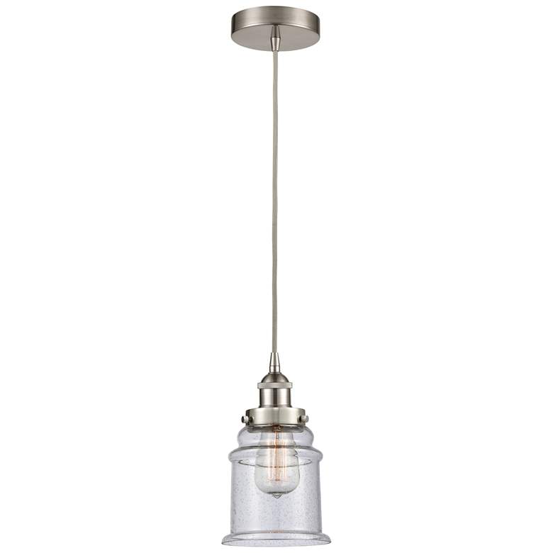 Image 1 Canton 6" Brushed Satin Nickel Mini Pendant w/ Seedy Shade