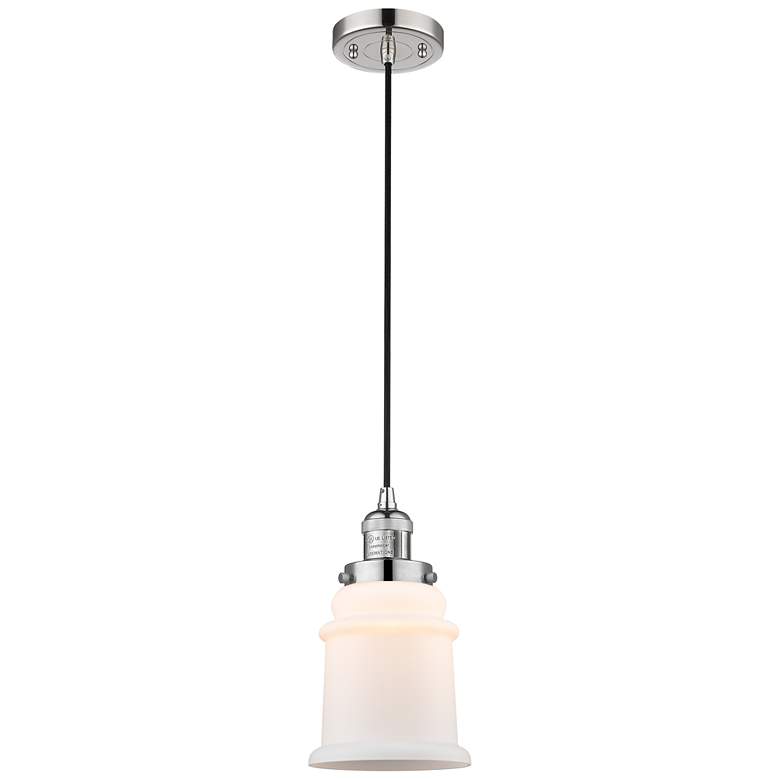 Image 1 Canton 6" Polished Nickel Cord Hung Mini Pendant w/ Matte White Shade