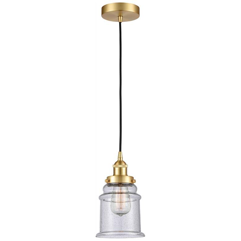 Image 1 Canton 6" Satin Gold Mini Pendant w/ Seedy Shade