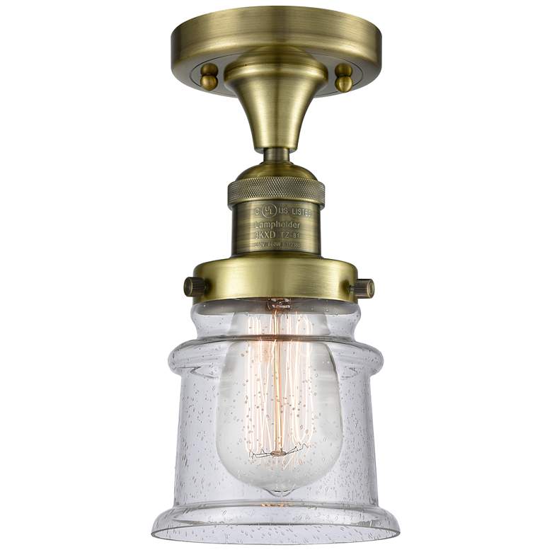 Image 1 Canton 6" Wide Antique Brass Semi Flush Mount w/ Seedy Shade