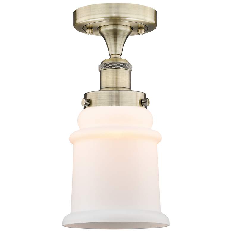 Image 1 Canton 6" Wide Antique Brass Semi.Flush Mount With Matte White Glass S