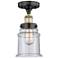 Canton 6" Wide Black Antique Brass Semi.Flush Mount With Seedy Glass S