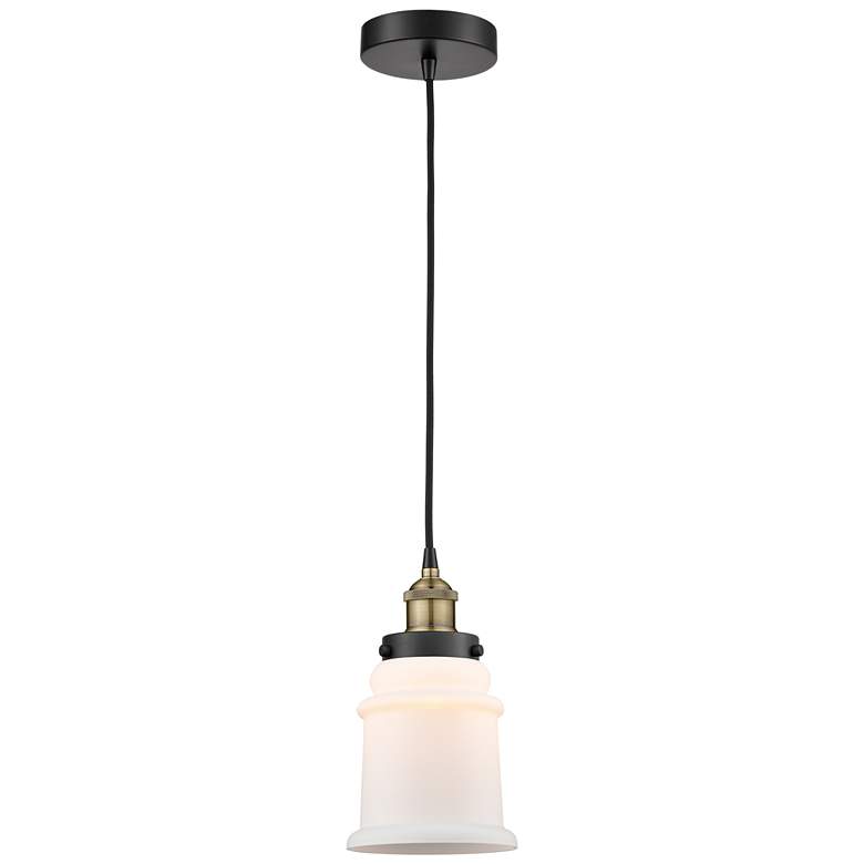 Image 1 Canton 6" Wide Black Brass Corded Mini Pendant w/ Matte White Shade