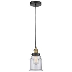 Canton 6&quot; Wide Black Brass Corded Mini Pendant With Clear Shade