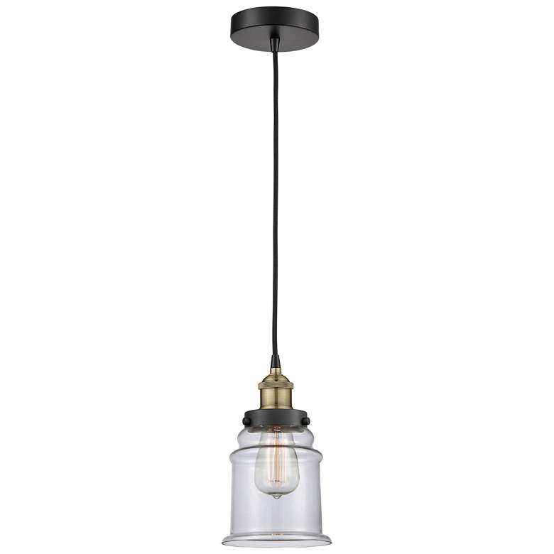 Image 1 Canton 6" Wide Black Brass Corded Mini Pendant With Clear Shade