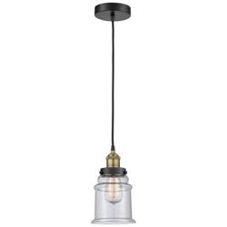 Canton 6&quot; Wide Black Brass Corded Mini Pendant With Seedy Shade