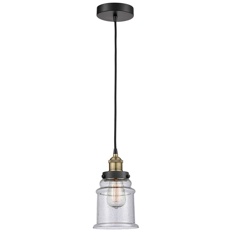 Image 1 Canton 6" Wide Black Brass Corded Mini Pendant With Seedy Shade