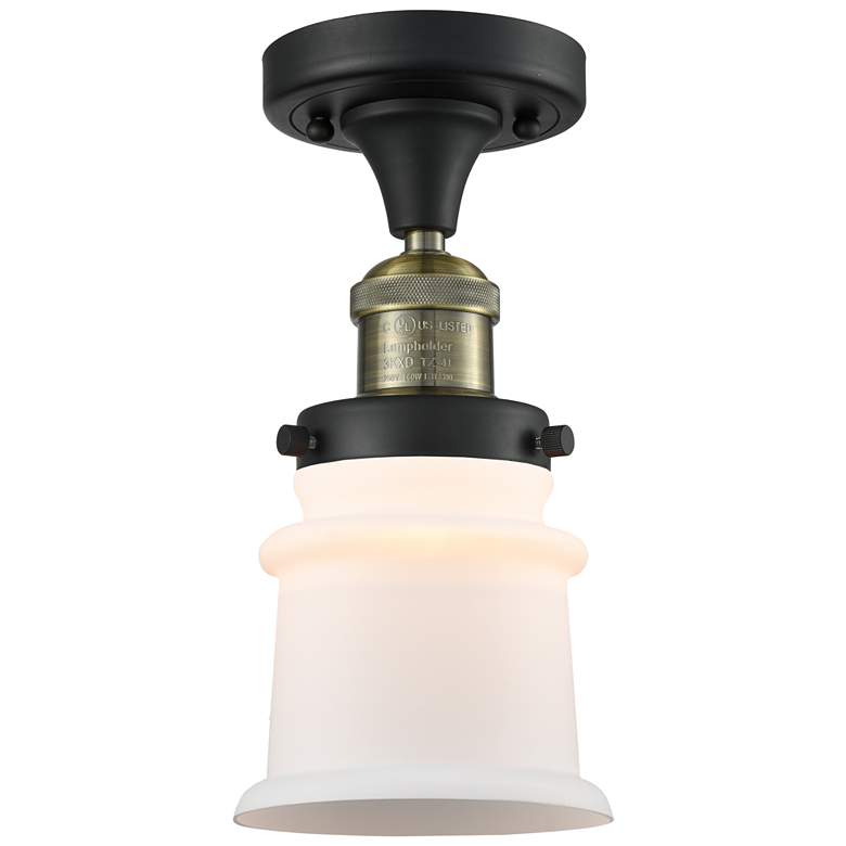 Image 1 Canton 6" Wide Black Brass Semi Flush Mount w/ Matte White Shade