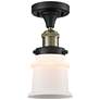 Canton 6" Wide Black Brass Semi Flush Mount w/ Matte White Shade