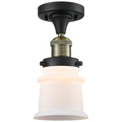 Canton 6" Wide Black Brass Semi Flush Mount w/ Matte White Shade