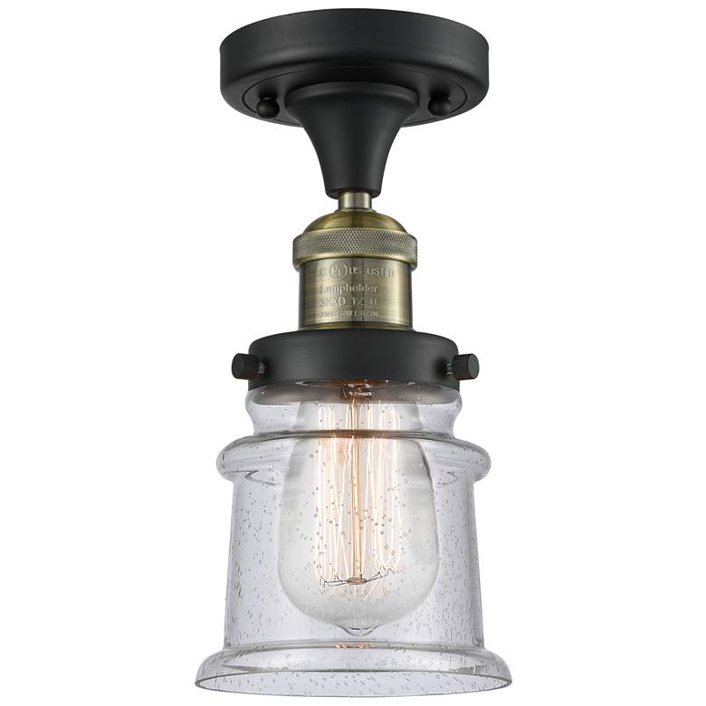 Image 1 Canton 6" Wide Black Brass Semi Flush Mount w/ Seedy Shade