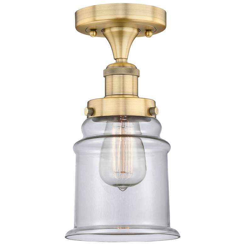 Image 1 Canton 6" Wide Brushed Brass Semi.Flush Mount With Clear Glass Shade