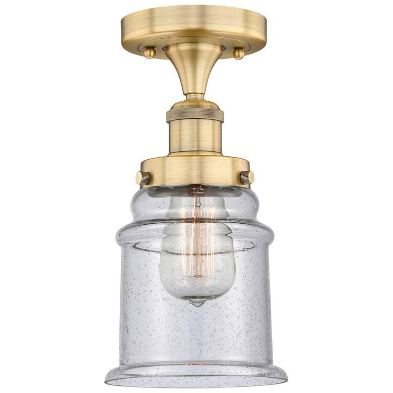Image 1 Canton 6" Wide Brushed Brass Semi.Flush Mount With Seedy Glass Shade