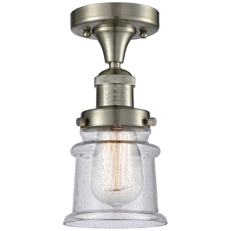 Image 1 Canton 6" Wide Brushed Satin Nickel Semi Flush Mount w/ Seedy Shade