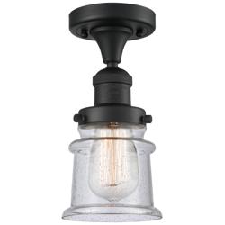 Canton 6" Wide Matte Black Semi Flush Mount w/ Seedy Shade