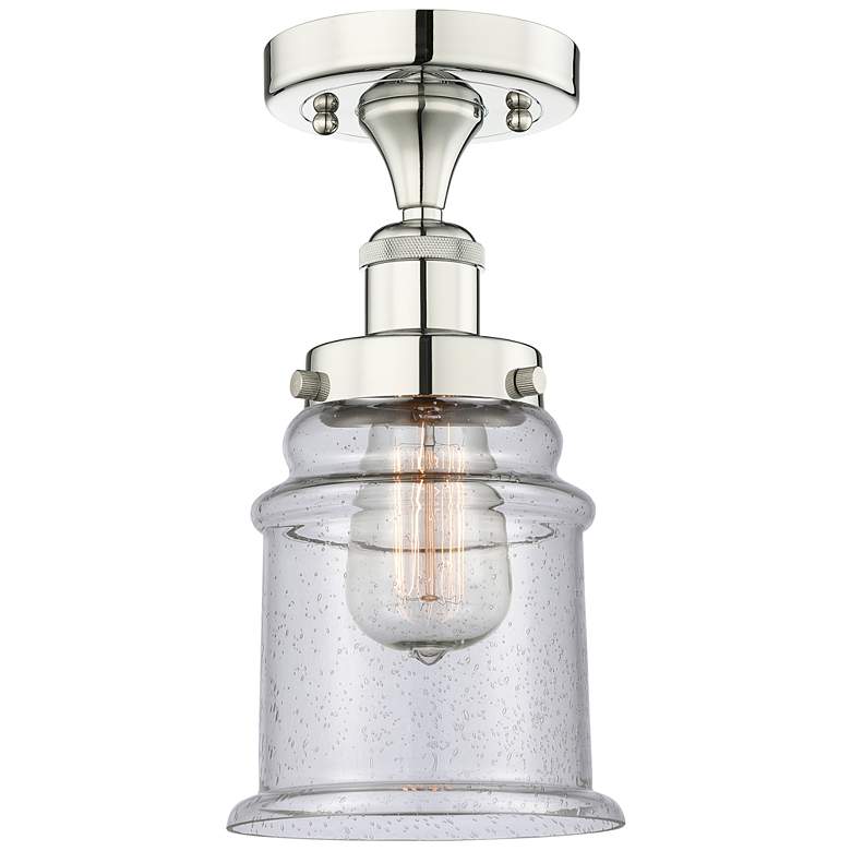 Image 1 Canton 6" Wide Polished Nickel Semi.Flush Mount With Seedy Glass Shade