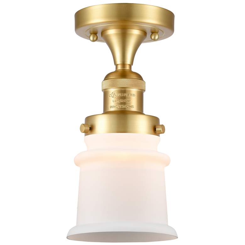 Image 1 Canton 6" Wide Satin Gold Semi Flush Mount w/ Matte White Shade