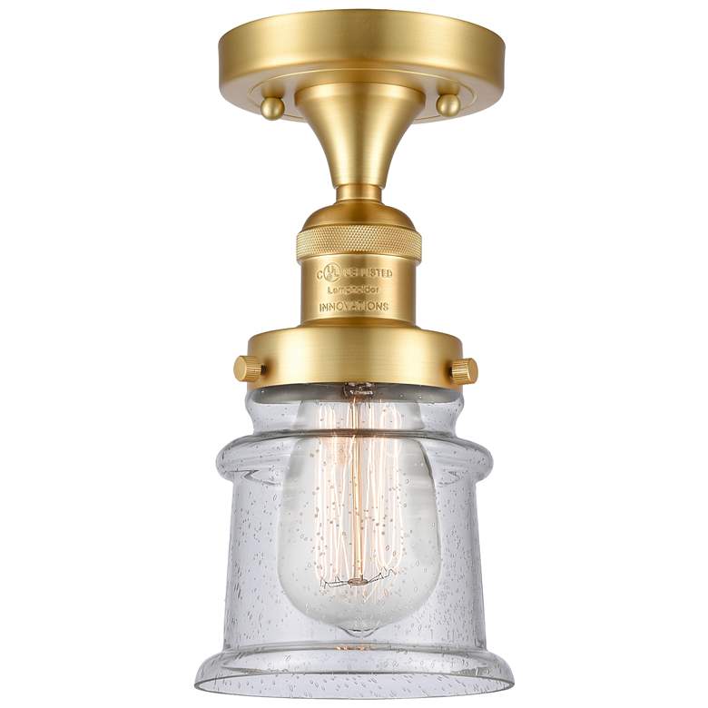 Image 1 Canton 6" Wide Satin Gold Semi Flush Mount w/ Seedy Shade