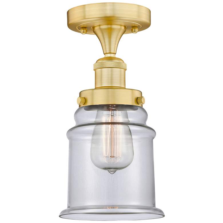 Image 1 Canton 6" Wide Satin Gold Semi.Flush Mount With Clear Glass Shade