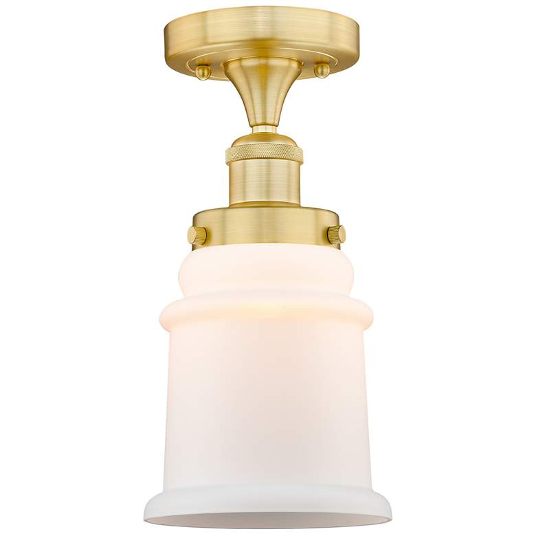 Image 1 Canton 6" Wide Satin Gold Semi.Flush Mount With Matte White Glass Shad
