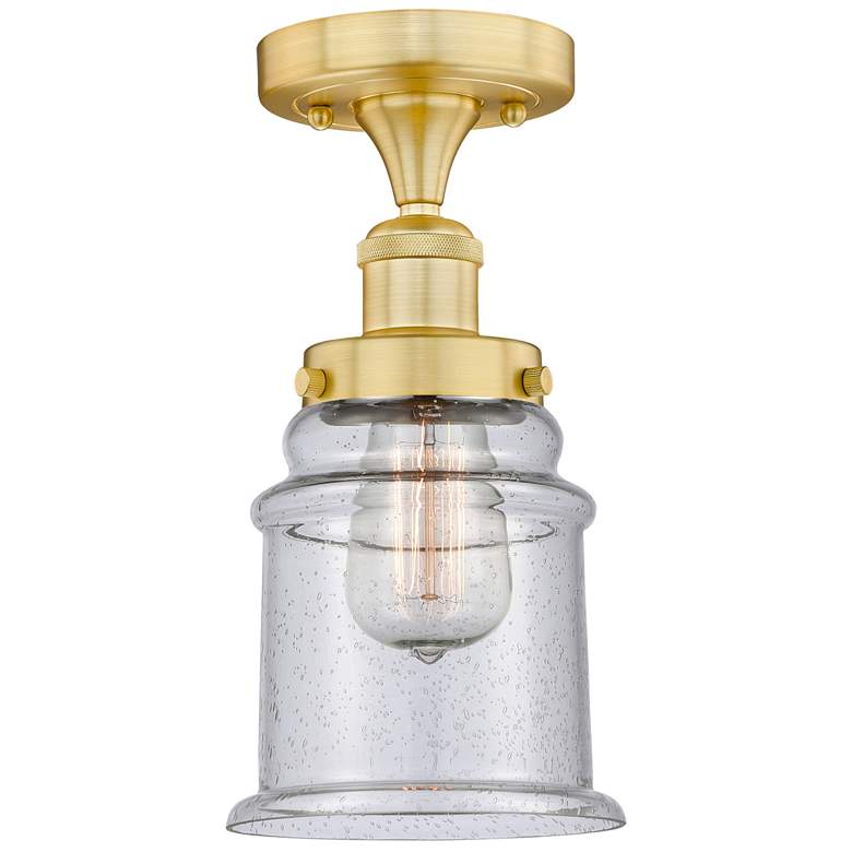 Image 1 Canton 6" Wide Satin Gold Semi.Flush Mount With Seedy Glass Shade