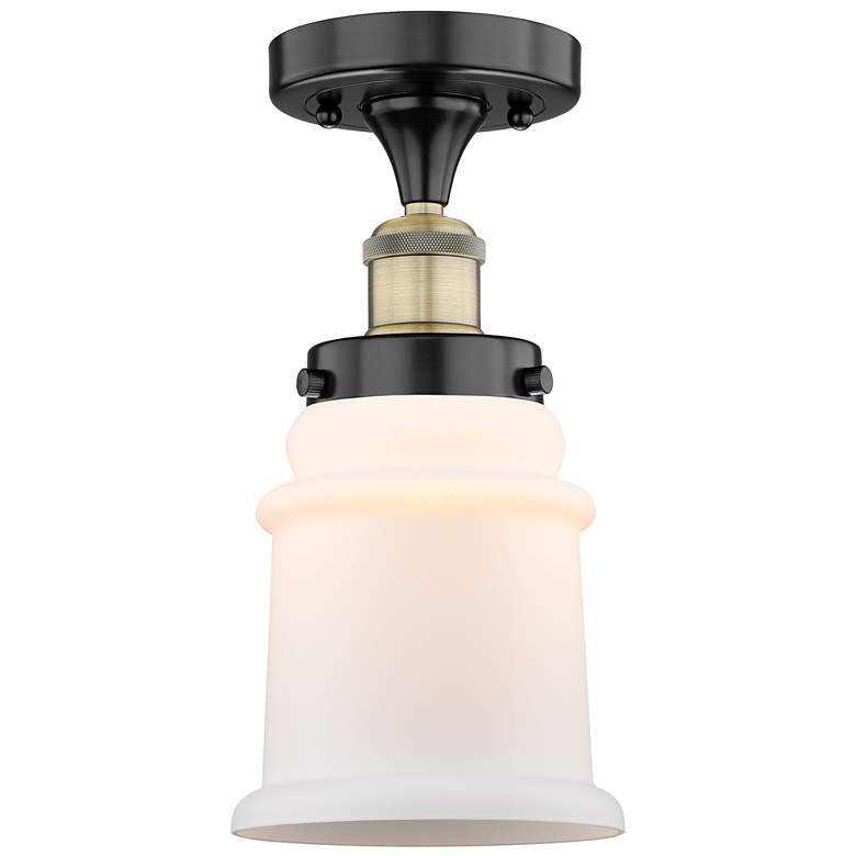 Image 1 Canton 6"W Black Antique Brass Semi.Flush Mount w/ Matte White Glass S