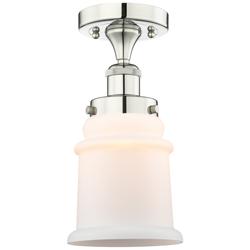 Canton 6&quot;W Polished Nickel Semi.Flush Mount With Matte White Glass Sha