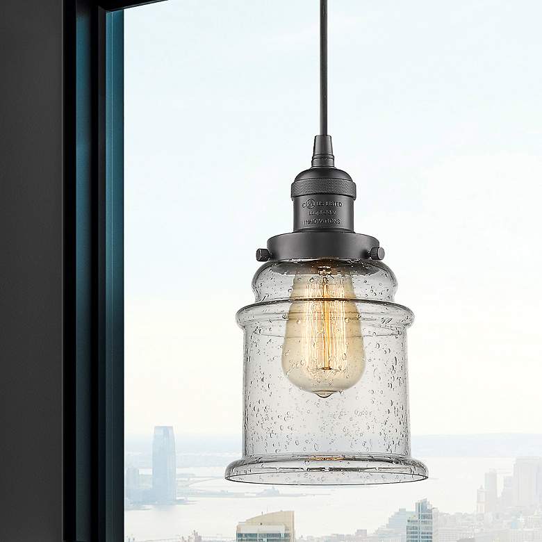 Image 4 Canton 6" Wide Oil Rubbed Bronze Mini Pendant with Seedy Bell Glass Shade more views