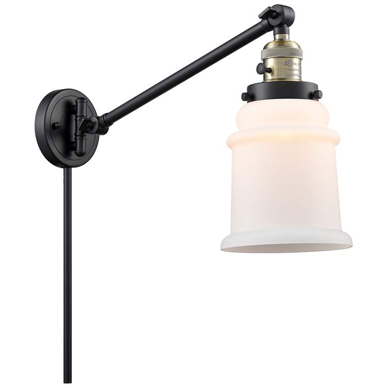 Image 1 Canton 8" Black Antique Brass Swing Arm w/ Matte White Shade