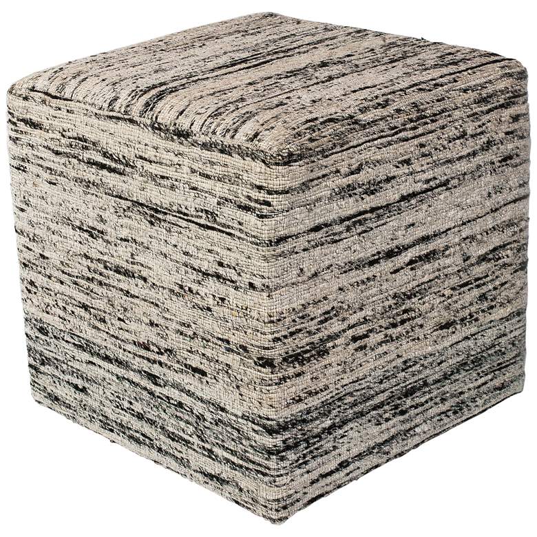 Image 1 Canton Black and White Woven Viscose Square Pouf Ottoman