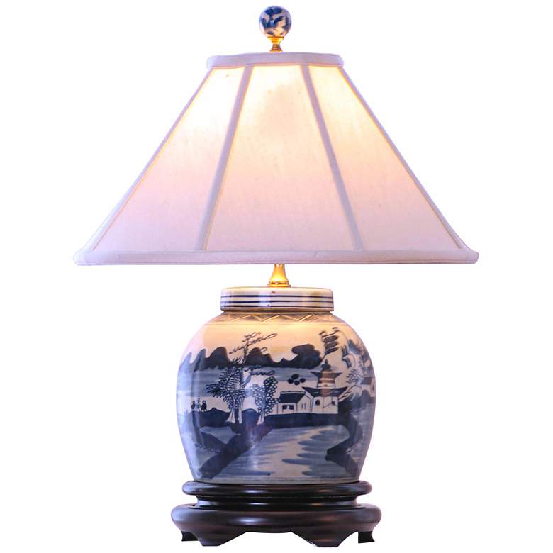 Canton Blue and White 20&quot; High Porcelain Jar Table Lamp