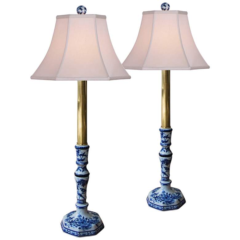 Image 1 Canton Hexagon Blue and White Rose Table Lamps Set of 2