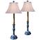 Canton Hexagon Blue and White Rose Table Lamps Set of 2