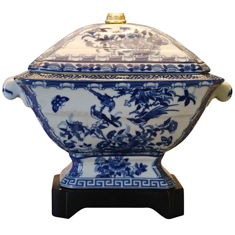 Image 4 Canton Tureen 19 inch High Blue and White Porcelain Table Lamp more views