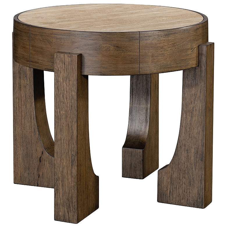 Image 2 Canyon 26" Wide Espresso and Travertine Round End Table