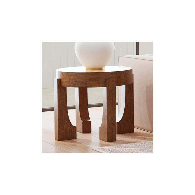 Image 1 Canyon 26" Wide Espresso and Travertine Round End Table