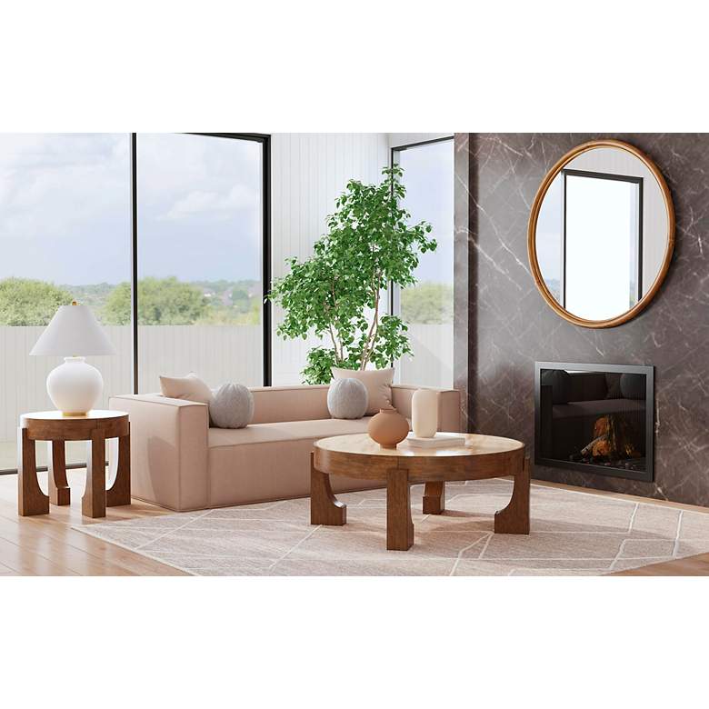 Image 3 Canyon 26" Wide Espresso and Travertine Round End Table more views