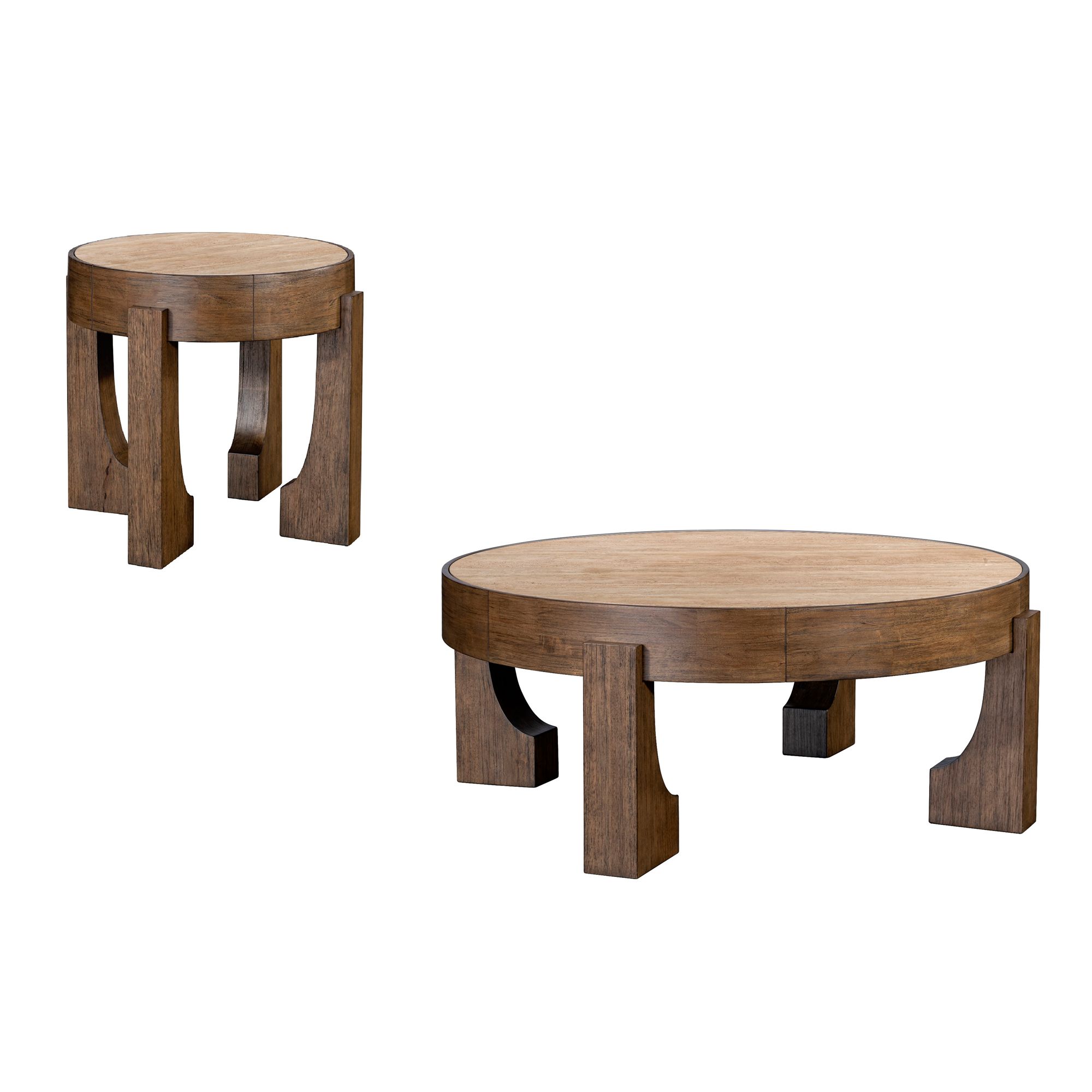 Image 4 Canyon 26" Wide Espresso and Travertine Round End Table more views