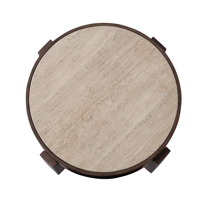 Image 6 Canyon 26" Wide Espresso and Travertine Round End Table more views