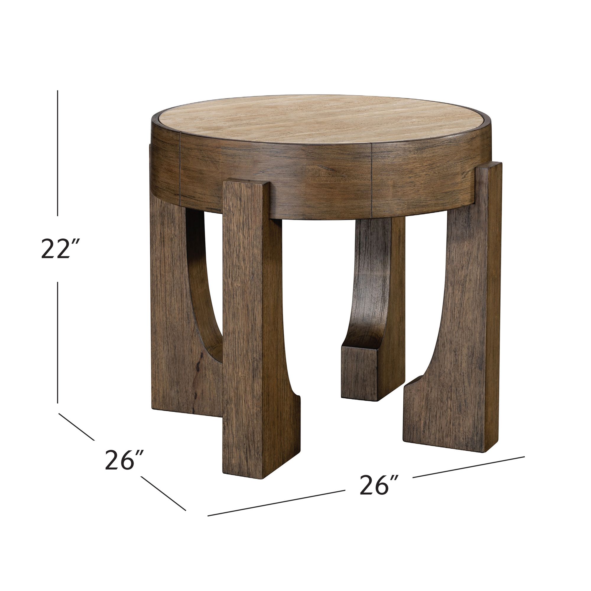 Image 7 Canyon 26" Wide Espresso and Travertine Round End Table more views