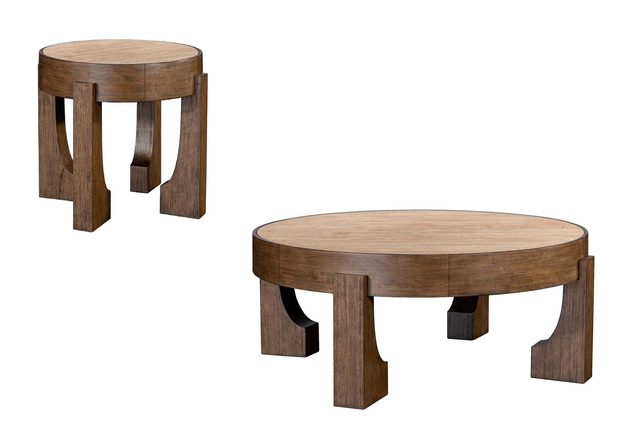 Canyon 26" Wide Espresso and Travertine Round End Table