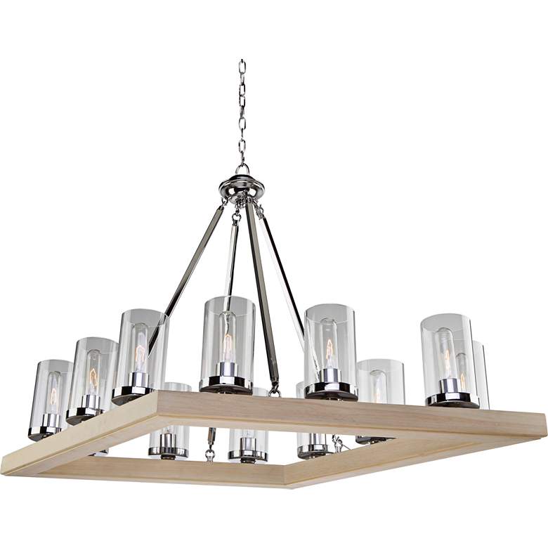 Image 1 Canyon Creek 25 inchW Natural Pine Wood 12-Light Chandelier