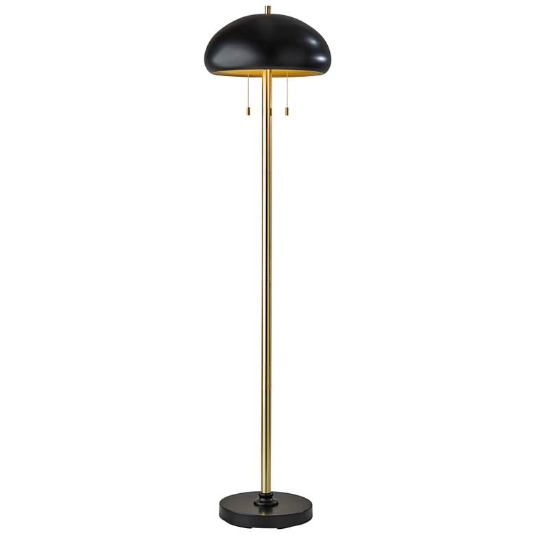 Image 2 Cap Black and Antique Brass Metal Floor Lamp