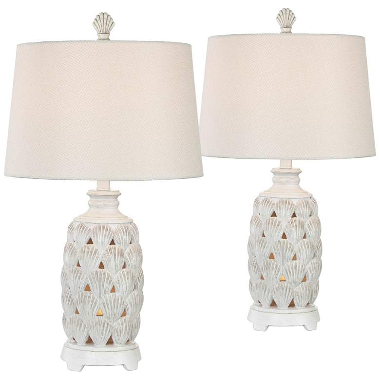 Image 1 Cape Antique White Coastal Night Light Table Lamps Set of 2