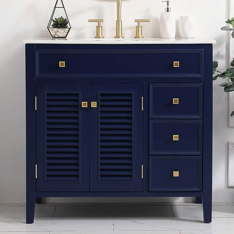 Image 1 Cape Cod 36 inch Wide Blue 2-Door 3-Drawer Single Sink Vanity