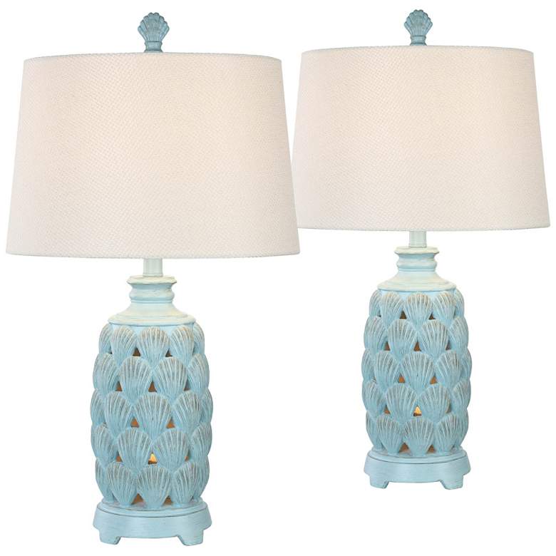 Image 1 Cape Glacier Blue Coastal Night Light Table Lamps Set of 2