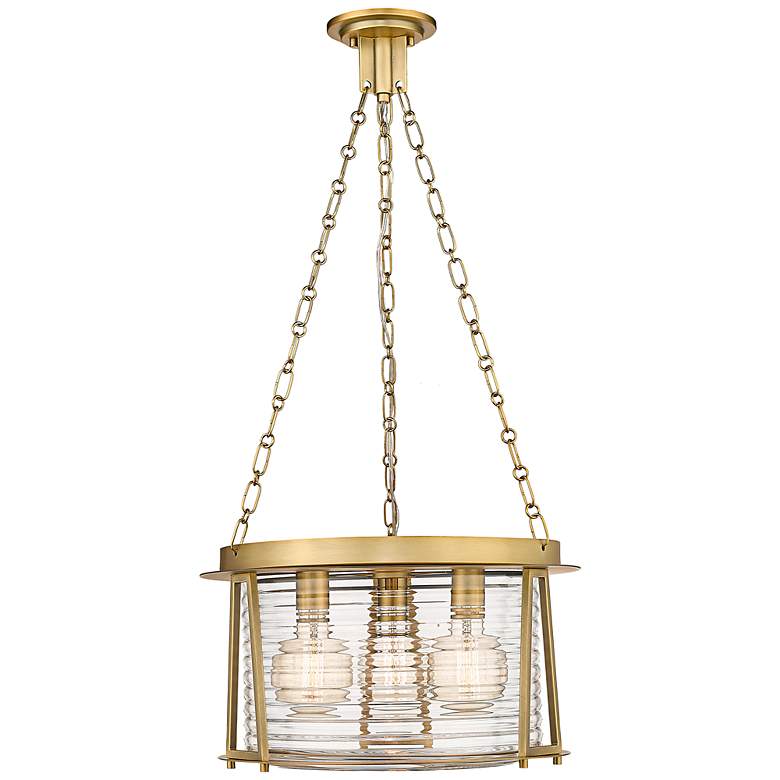 Image 2 Cape Harbo 18" Wide Rubbed Brass 3-Light Pendant
