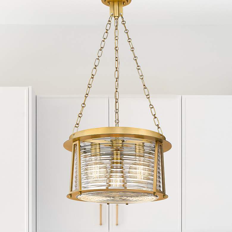 Image 1 Cape Harbo 18" Wide Rubbed Brass 3-Light Pendant